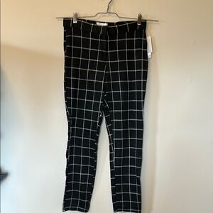 Nordstrom Rack black and white checked stretch pants front close size M new/tags